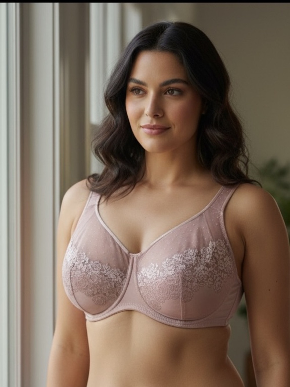 Soma Women's Pink Floral Lace Stunning Support Unlined Minimizer Bra Size 42DD